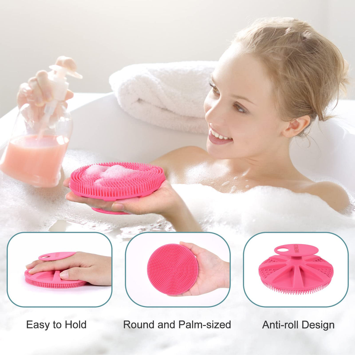 INNERNEED ergonomic shower brush design supports secure grip during cleansing.