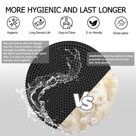 INNERNEED handheld silicone body brush with a firm grip for easy scrubbing.
