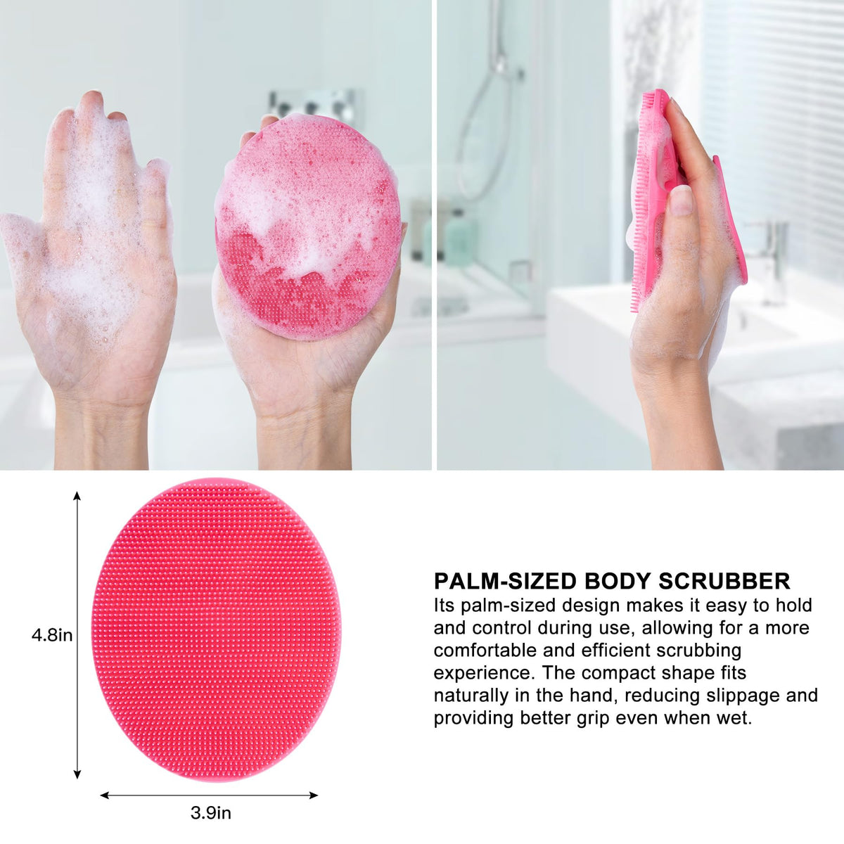 INNERNEED silicone brush provides soothing massage during showers.