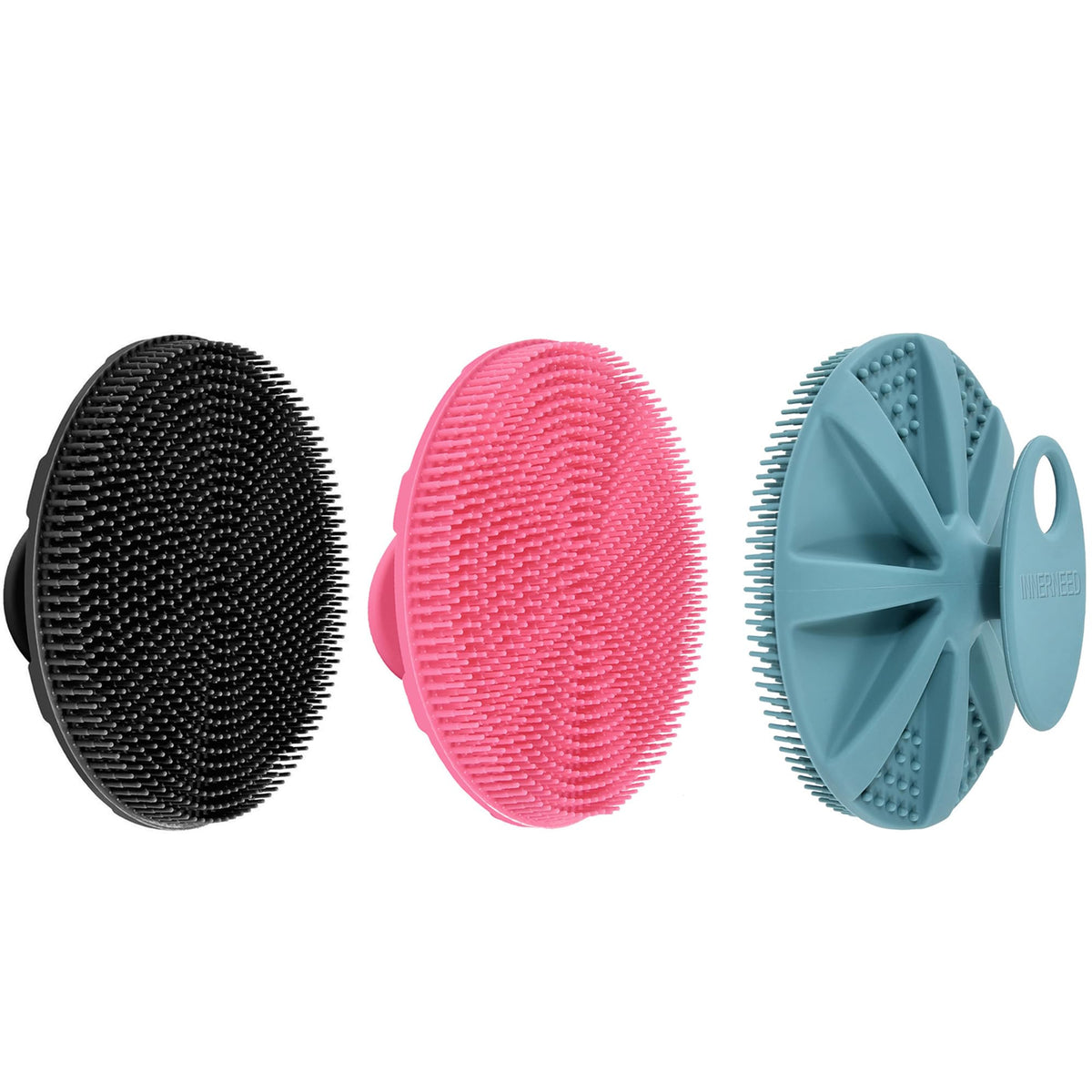 INNERNEED pack of 3 silicone body scrubbers for hygienic daily cleansing.