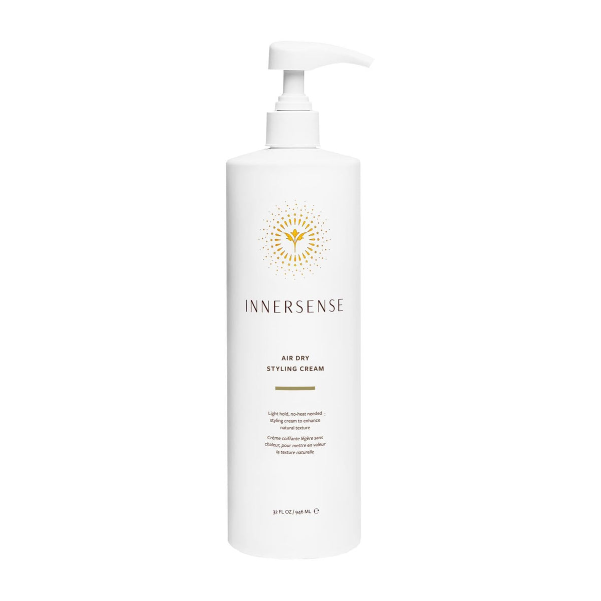 INNERSENSE Air Dry Styling Cream bottle demonstrates lightweight hold for natural texture.