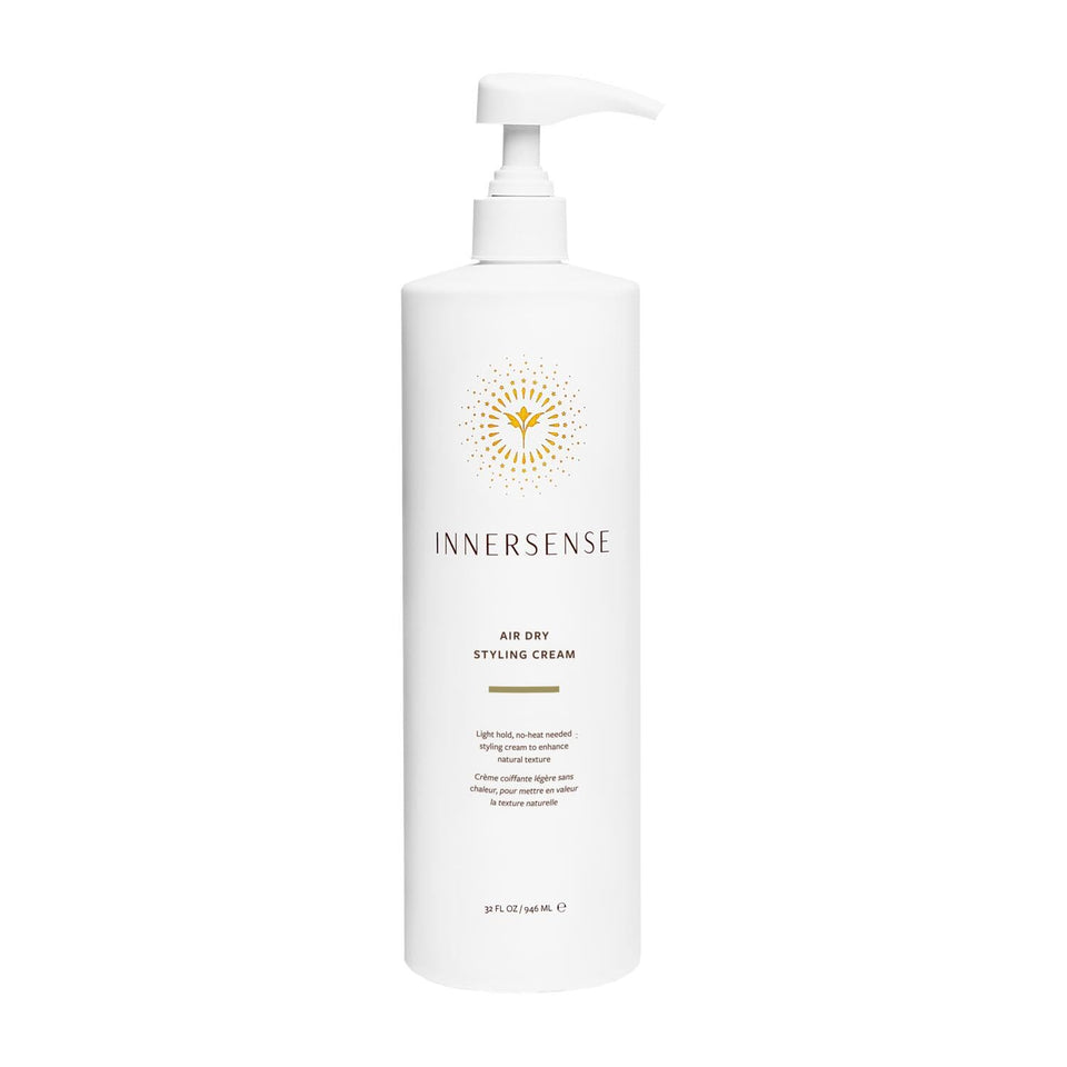 INNERSENSE Air Dry Styling Cream bottle demonstrates lightweight hold for natural texture.