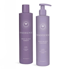 INNERSENSE Bright Balance Hairbath bottle with purple tint for cooler blonde tones.
