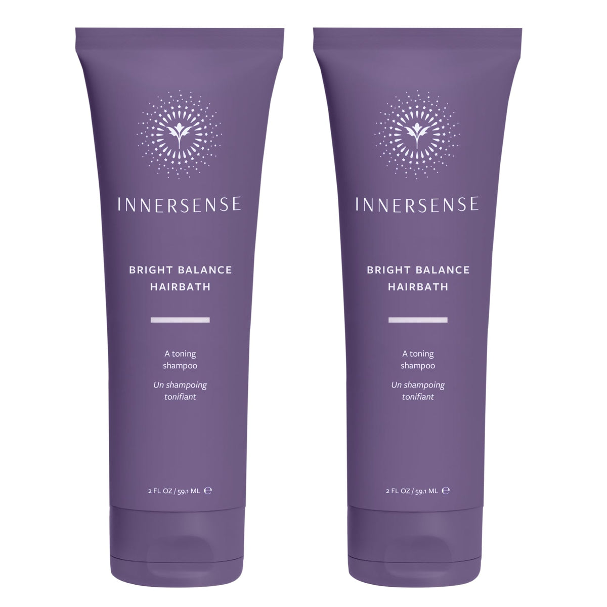 INNERSENSE Bright Balance Purple Hairbath bottle front highlighting brass tone control
