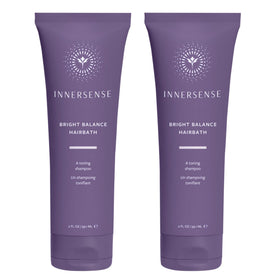 INNERSENSE Bright Balance Purple Hairbath bottle front highlighting brass tone control