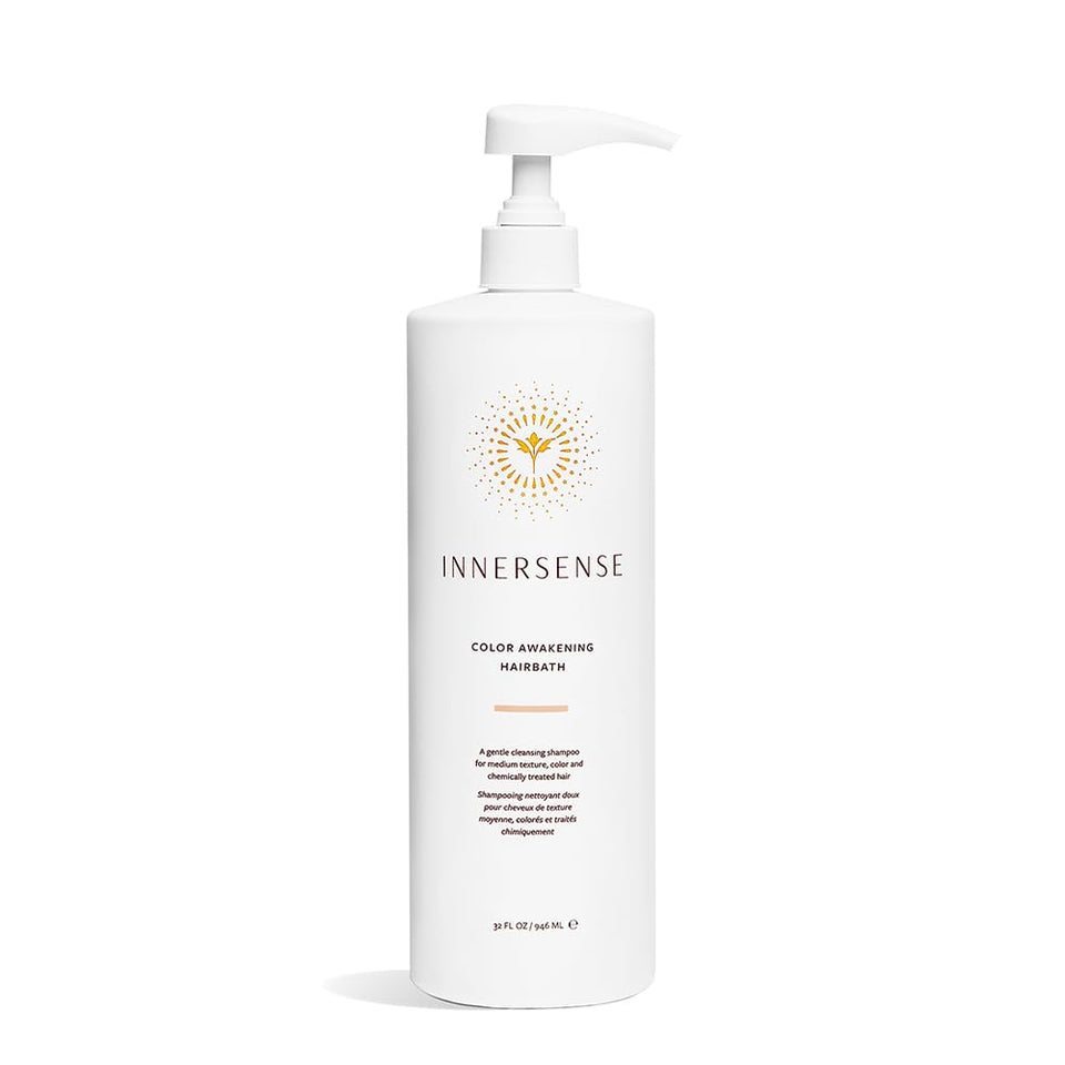 INNERSENSE Color Awakening Hairbath bottle demonstrates color-safe cleansing for treated hair.