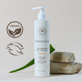 INNERSENSE conditioner label close-up emphasizing silicone-free, clean haircare