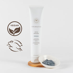 INNERSENSE Detox Hair Mask bottle with label emphasizes clean organic ingredients