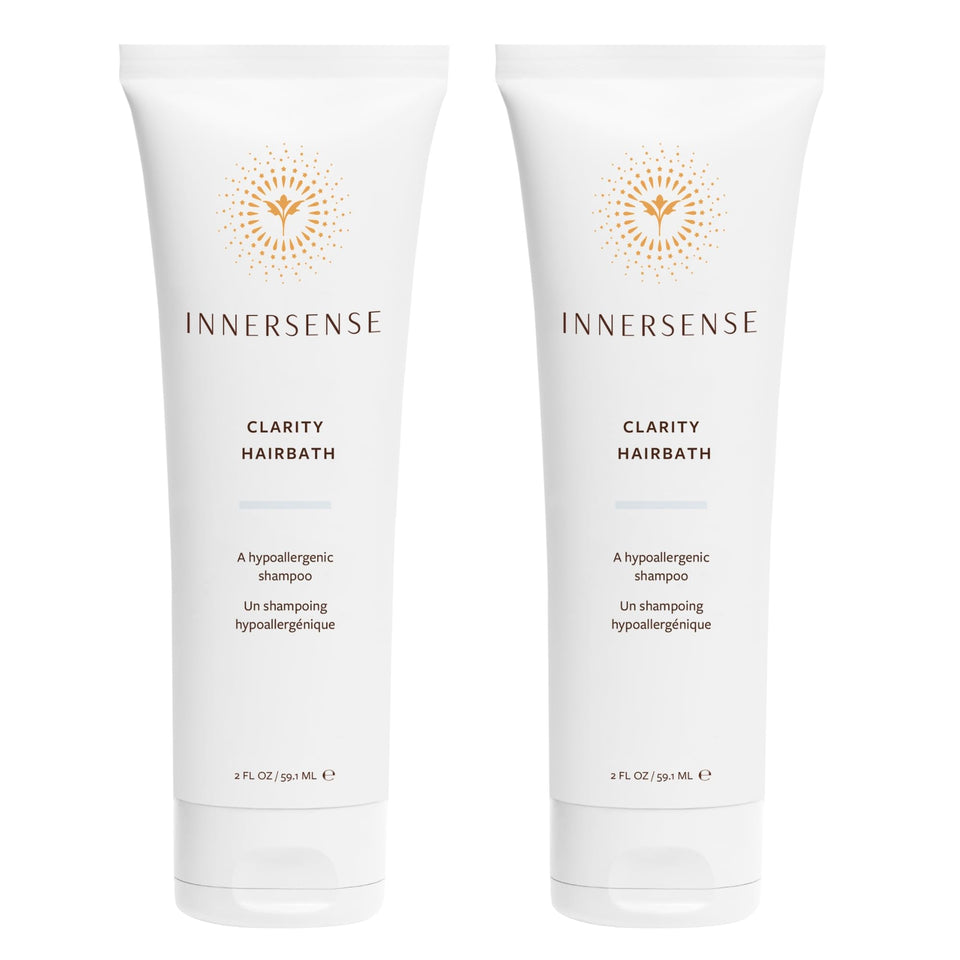 INNERSENSE Natural Clarity Hairbath bottle, fragrance-free gentle cleanse for sensitive scalps.