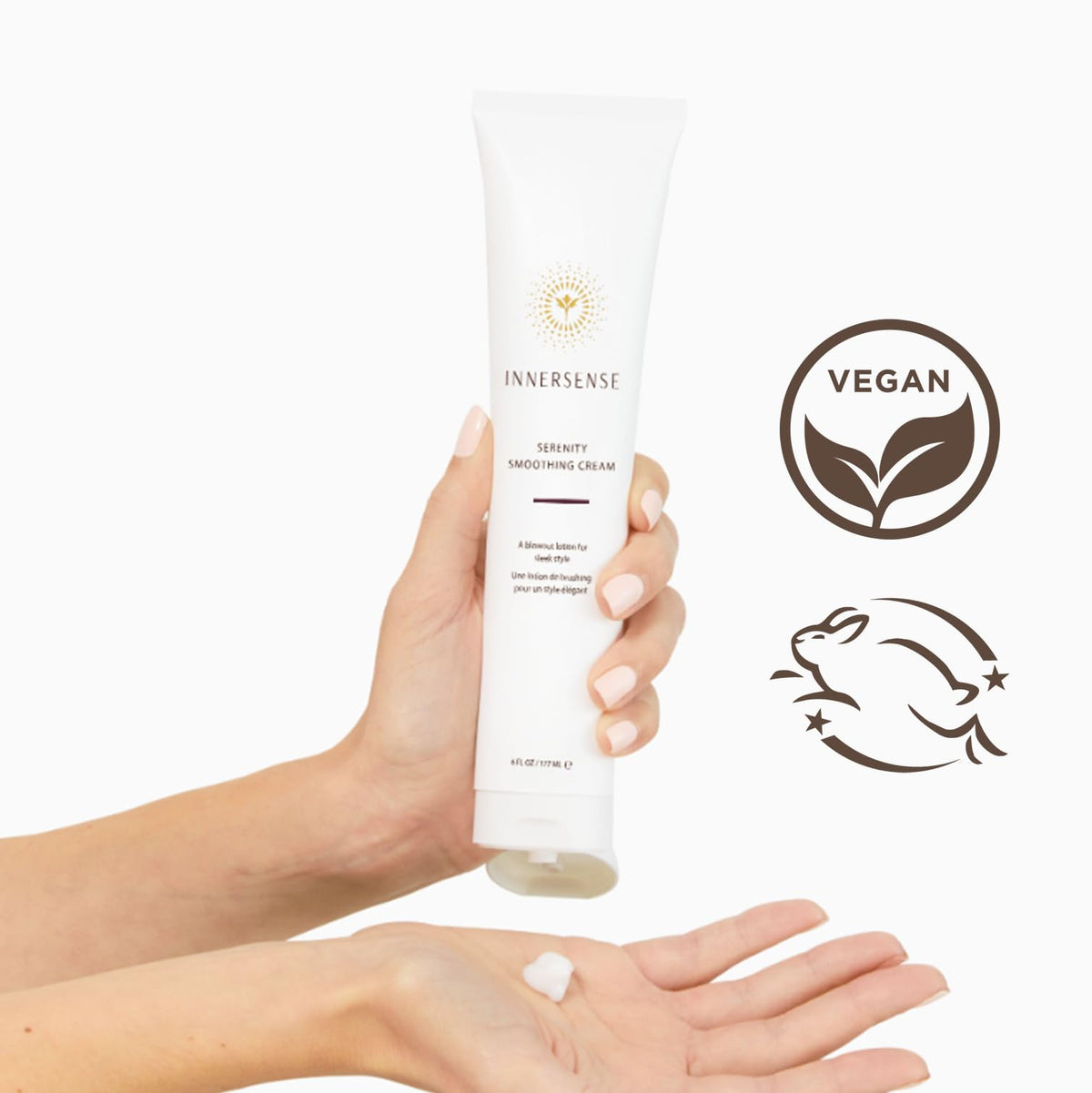 INNERSENSE smoothing hair cream on hair producing a glossy finish