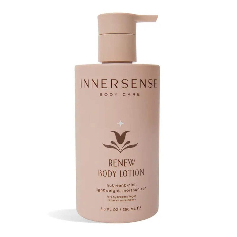 INNERSENSE Renew Body Lotion bottle front showing lightweight hydration for daily skin comfort