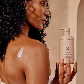 INNERSENSE Renew Body Lotion fragrance swirls with lavender and cedarwood scent for calm routine