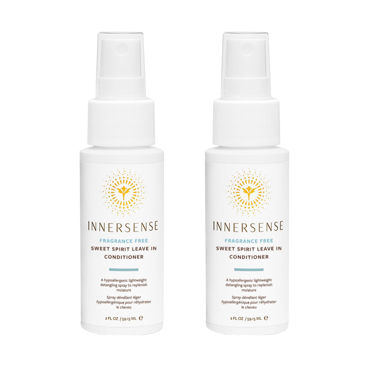 INNERSENSE Sweet Spirit Leave-In bottle top view showing detangling and hydration.