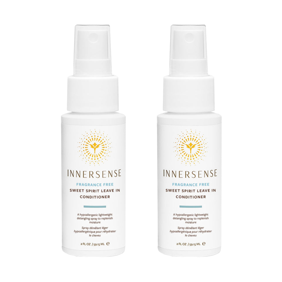 INNERSENSE Sweet Spirit Leave-In bottle top view showing detangling and hydration.