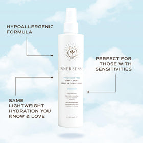 Close up of INNERSENSE Sweet Spirit Leave-In ingredients emphasizing clean nourishment.