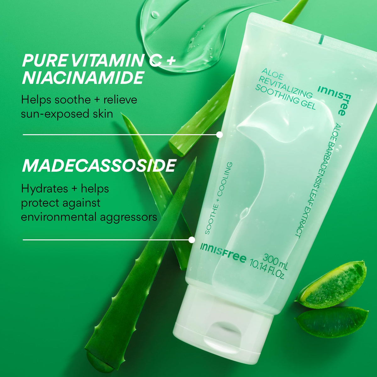 Applying Innisfree Aloe Vitalizing Gel on the face for quick hydration.