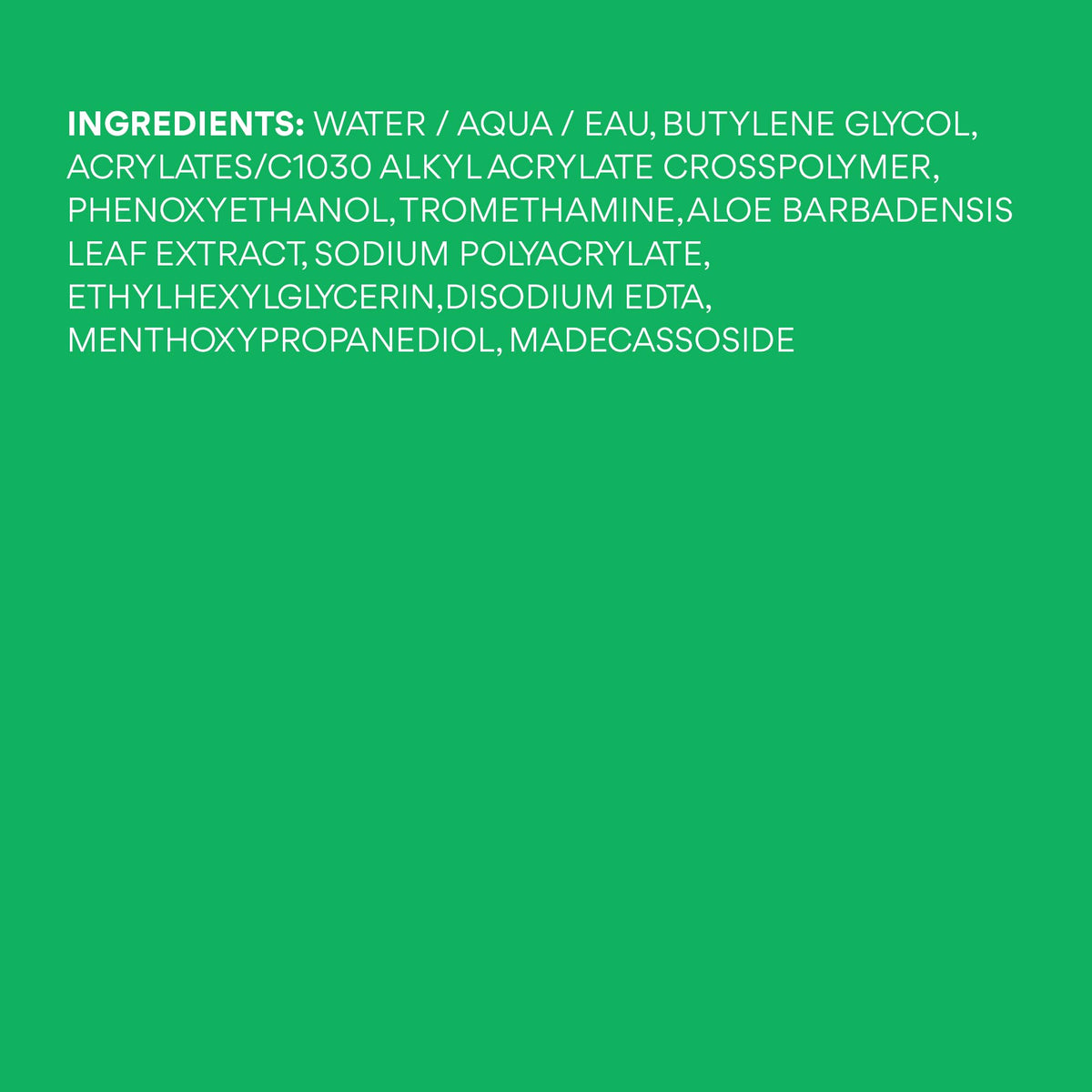 Ingredient label close view of Innisfree Aloe Vitalizing Gel packaging.