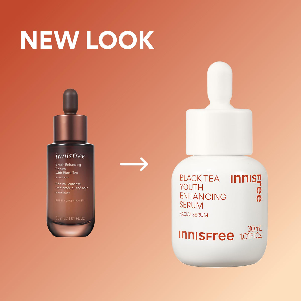 Fingertips applying 2-3 drops of Innisfree Black Tea Youth Serum on the face.