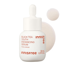 Innisfree Black Tea Youth Serum bottle front view for radiant hydration.