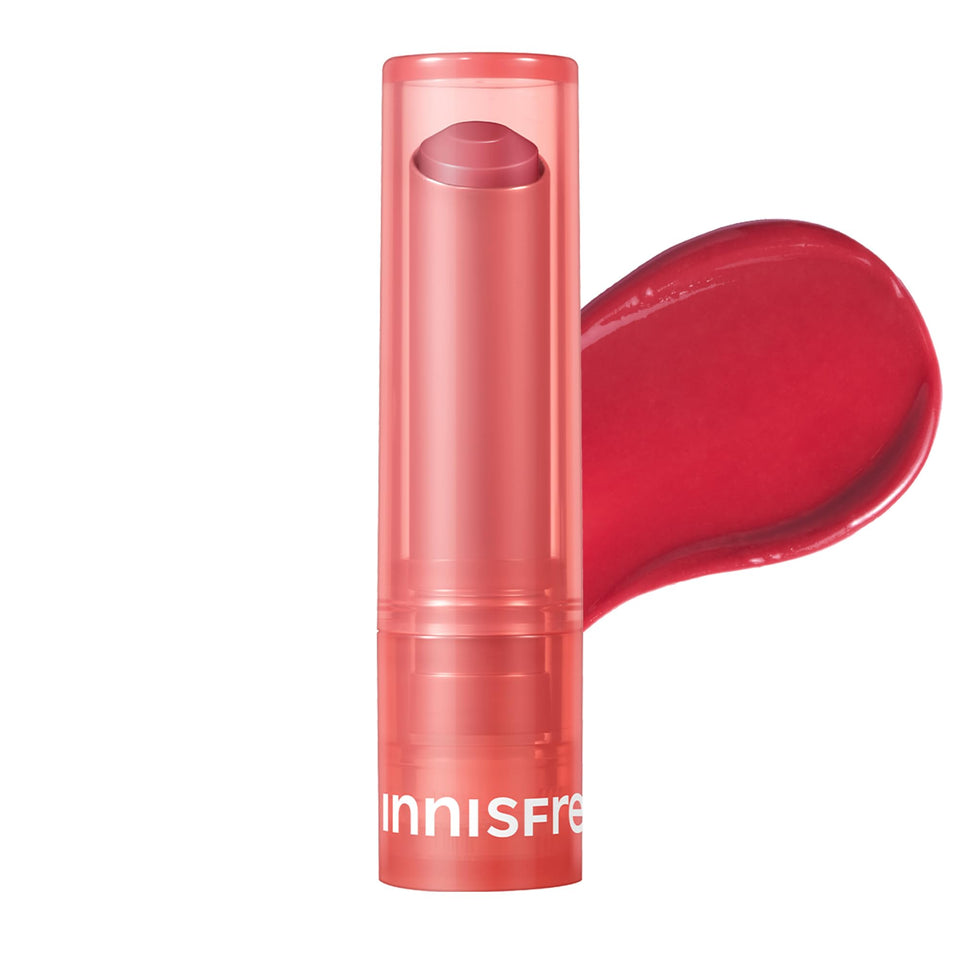 Innisfree Dewy Tint Lip Balm Rose Brick tube showing hydrating formula