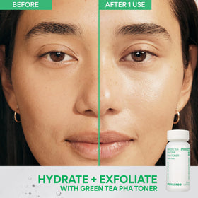Innisfree Green Tea Enzyme PHA Toner bottle delivers gentle exfoliation and hydration.