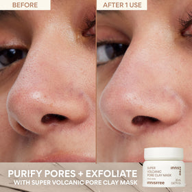 Innisfree Super Volcanic Pore Clay Mask tub with cooling texture minimizes visible pores.