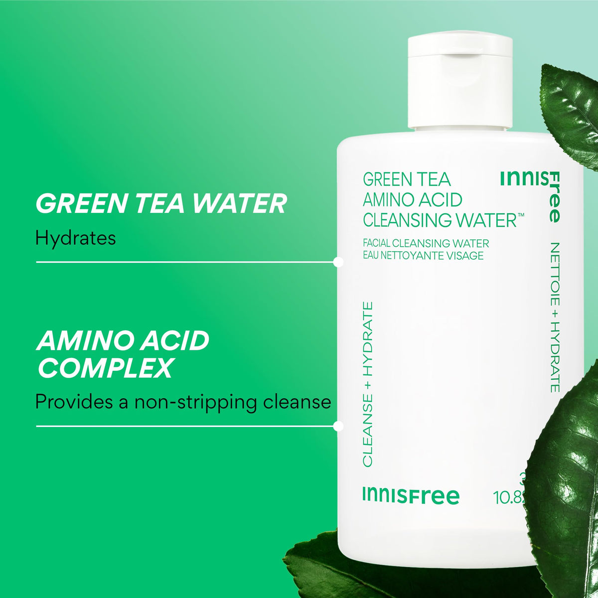 Innisfree Green Tea Amino Acid Cleansing Water cotton pad absorbed for gentle cleansing