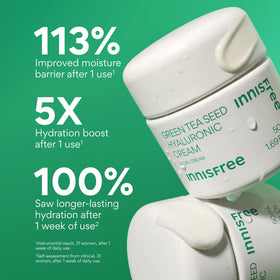 innisfree green tea seed hyaluronic cream tube highlighting hydrating texture