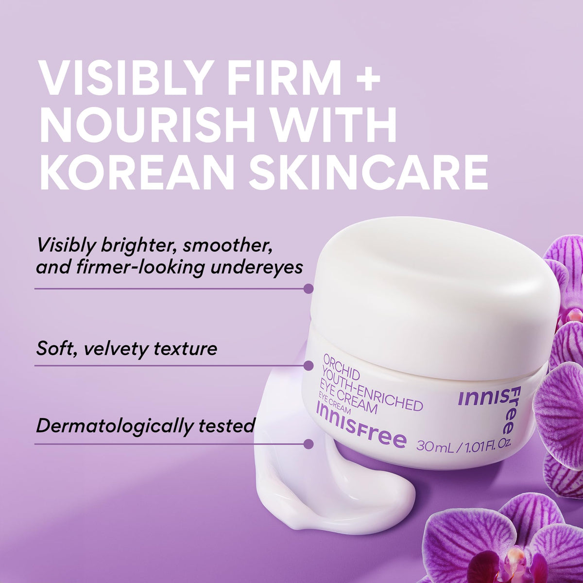 Close-up of pea-sized dab shows creamy texture for gentle under-eye hydration.