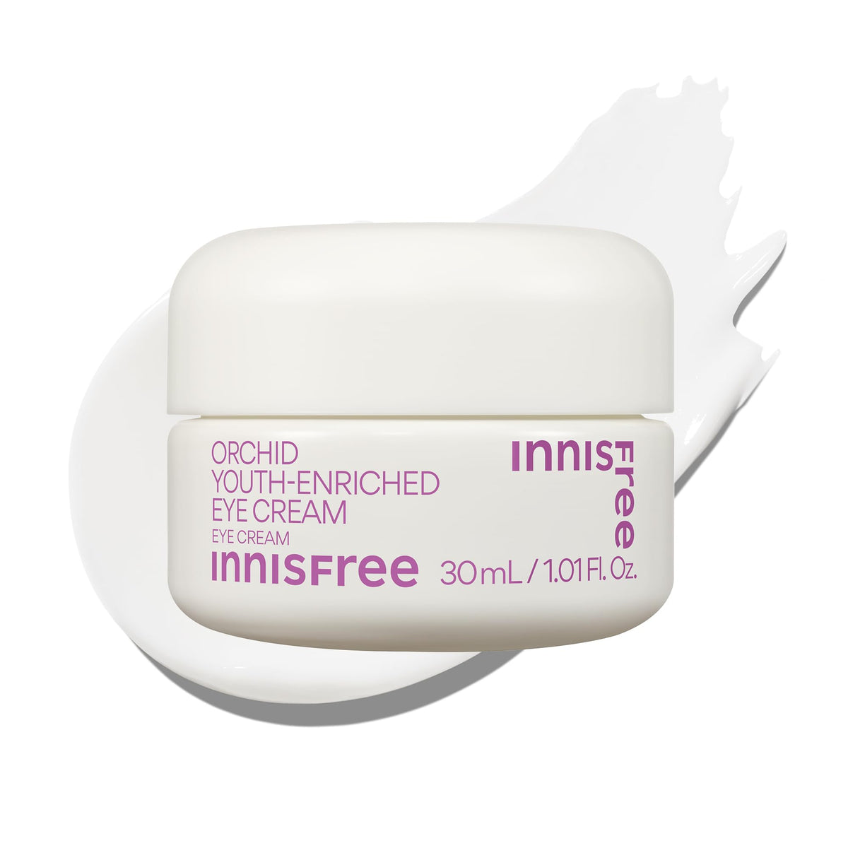 Innisfree Orchid Youth-Enriched Eye Cream bottle on vanity for brightening hydration.