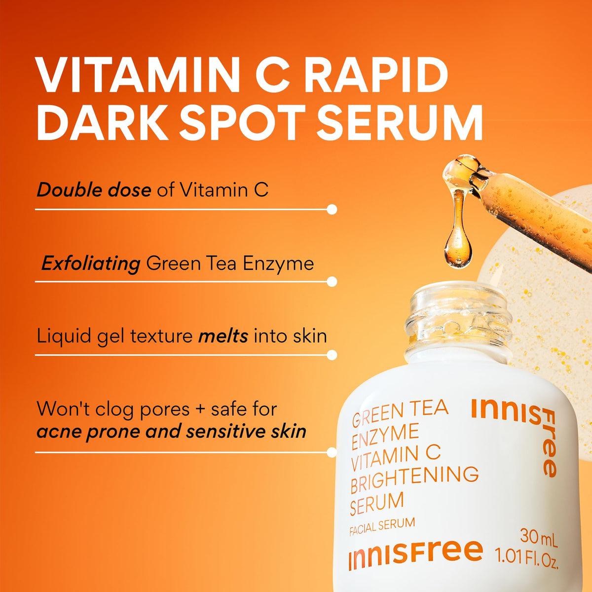 Innisfree Vitamin C Rapid Radiance Cream on skin close-up shows smooth application
