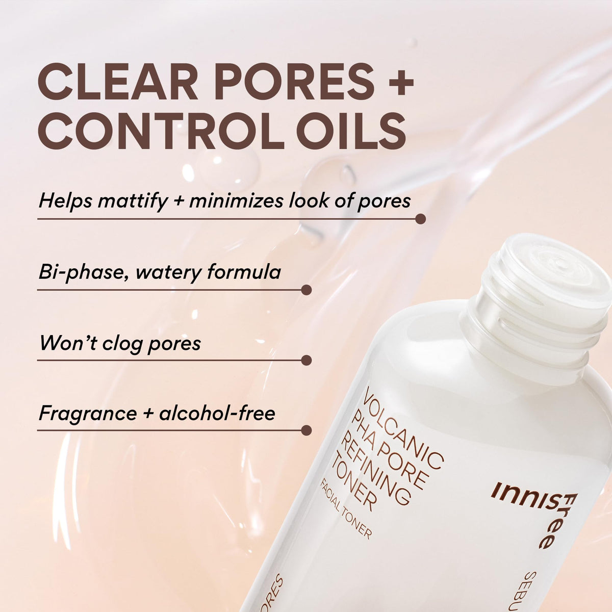 Innisfree Volcanic PHA Toner bottle being shaken before use for even distribution.