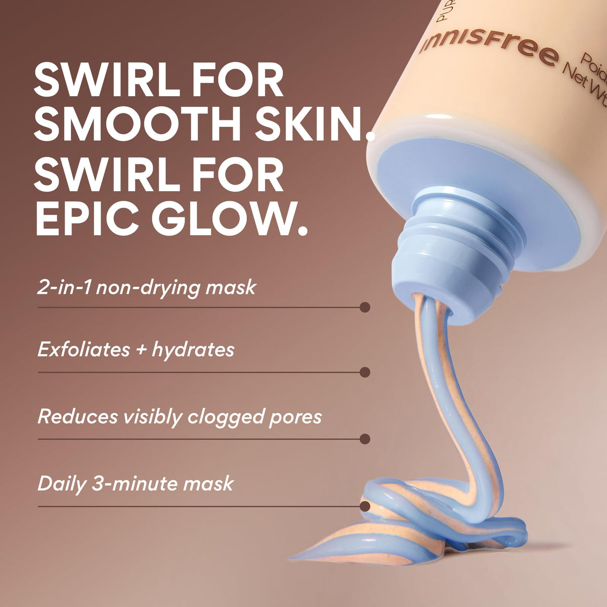 Innisfree Volcanic Swirl Pore Mask blue cream side hydrates after exfoliation.