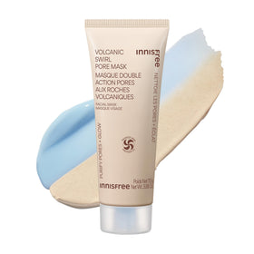 Innisfree Volcanic Swirl Pore Mask dual-chamber swirl shows exfoliating clay refining pores.