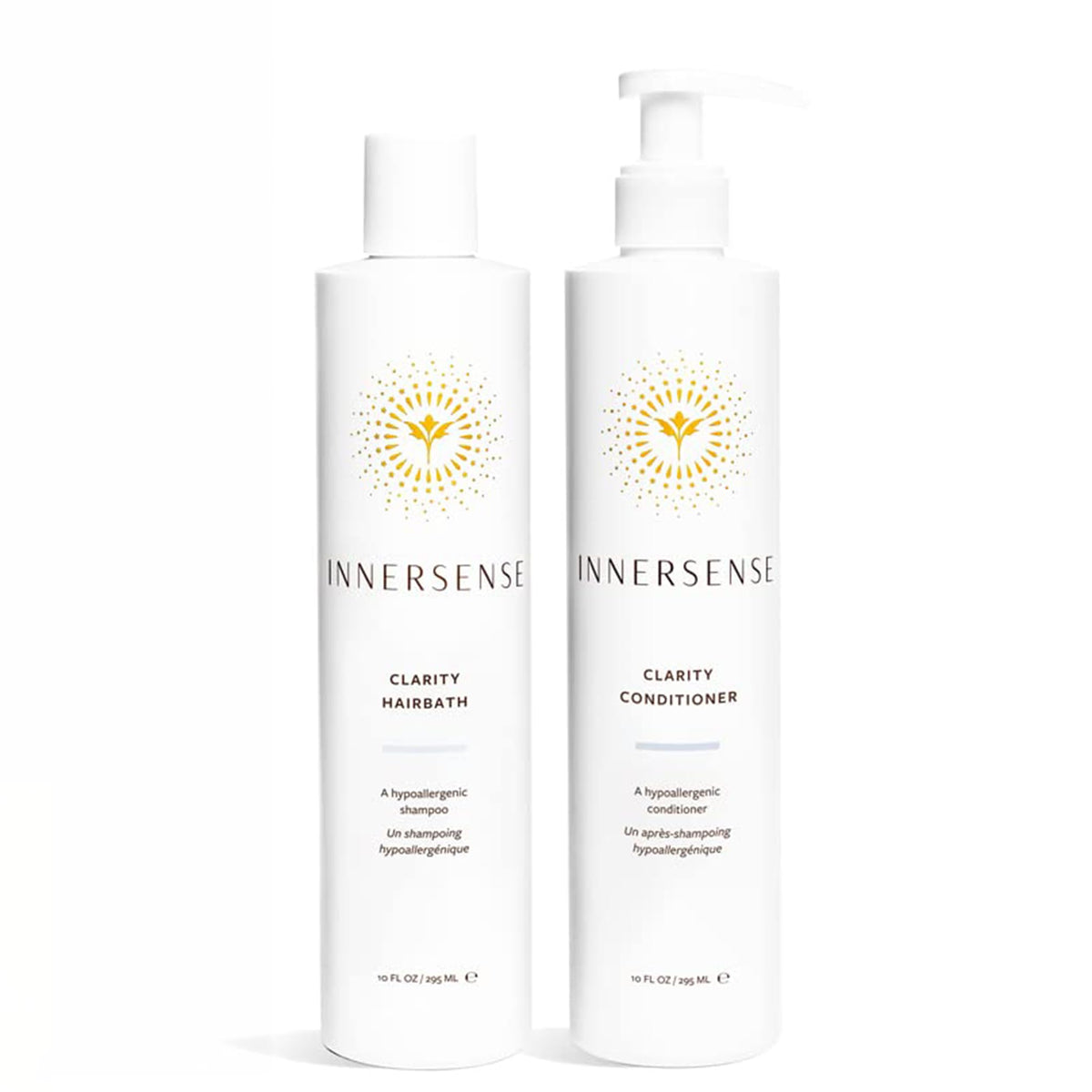 INNERSENSE hairbath bottle close-up highlighting fragrance-free formula for sensitive scalps.