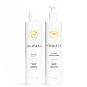 INNERSENSE hairbath bottle close-up highlighting fragrance-free formula for sensitive scalps.