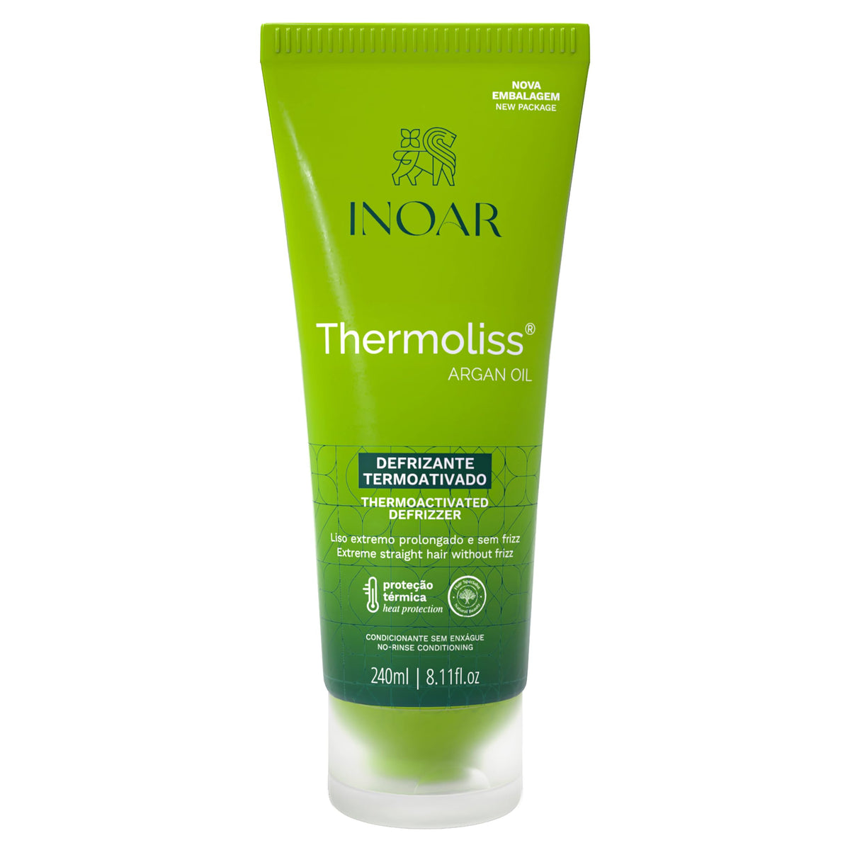 INOAR Argan Oil Thermoliss Balm bottle shows sleek packaging for long-lasting frizz control