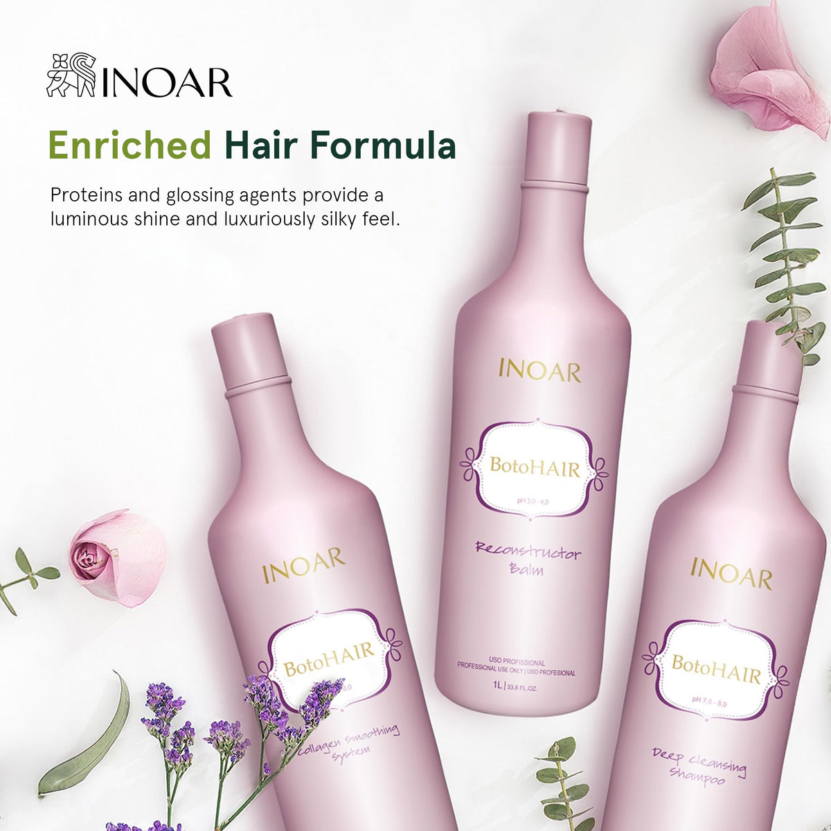 INOAR BotoHair frizz relief before-after style demonstration.