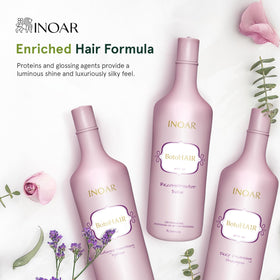 INOAR BotoHair frizz relief before-after style demonstration.