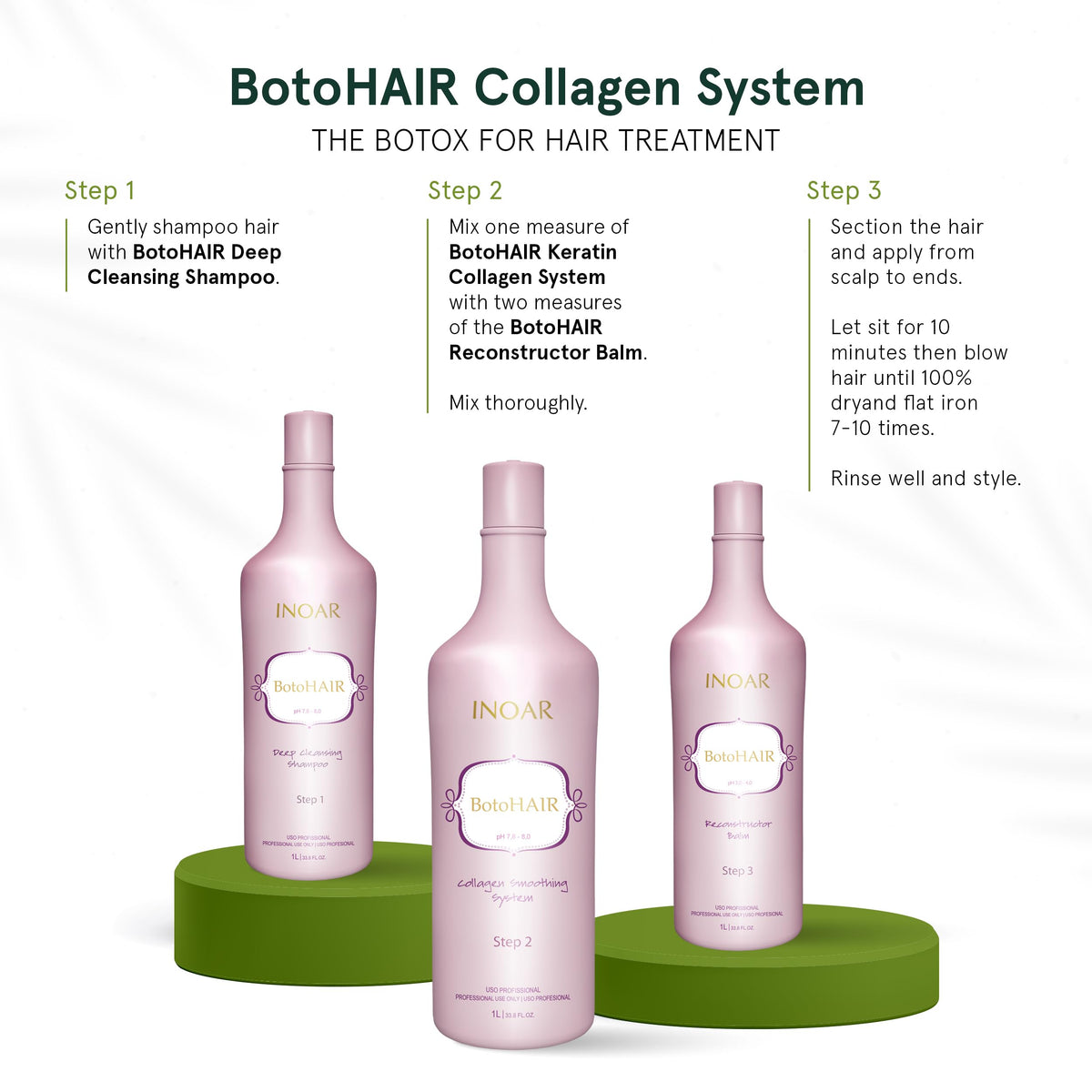 INOAR BotoHair Collagen Smoothing System packaging displaying professional-grade bottles.