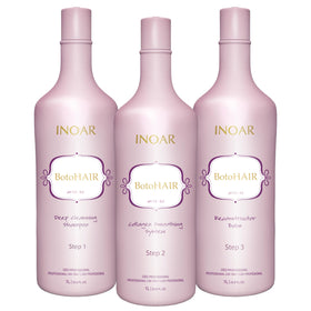 INOAR BotoHair collagen smoothing shampoo bottle for purifying hair and prepping for treatment.