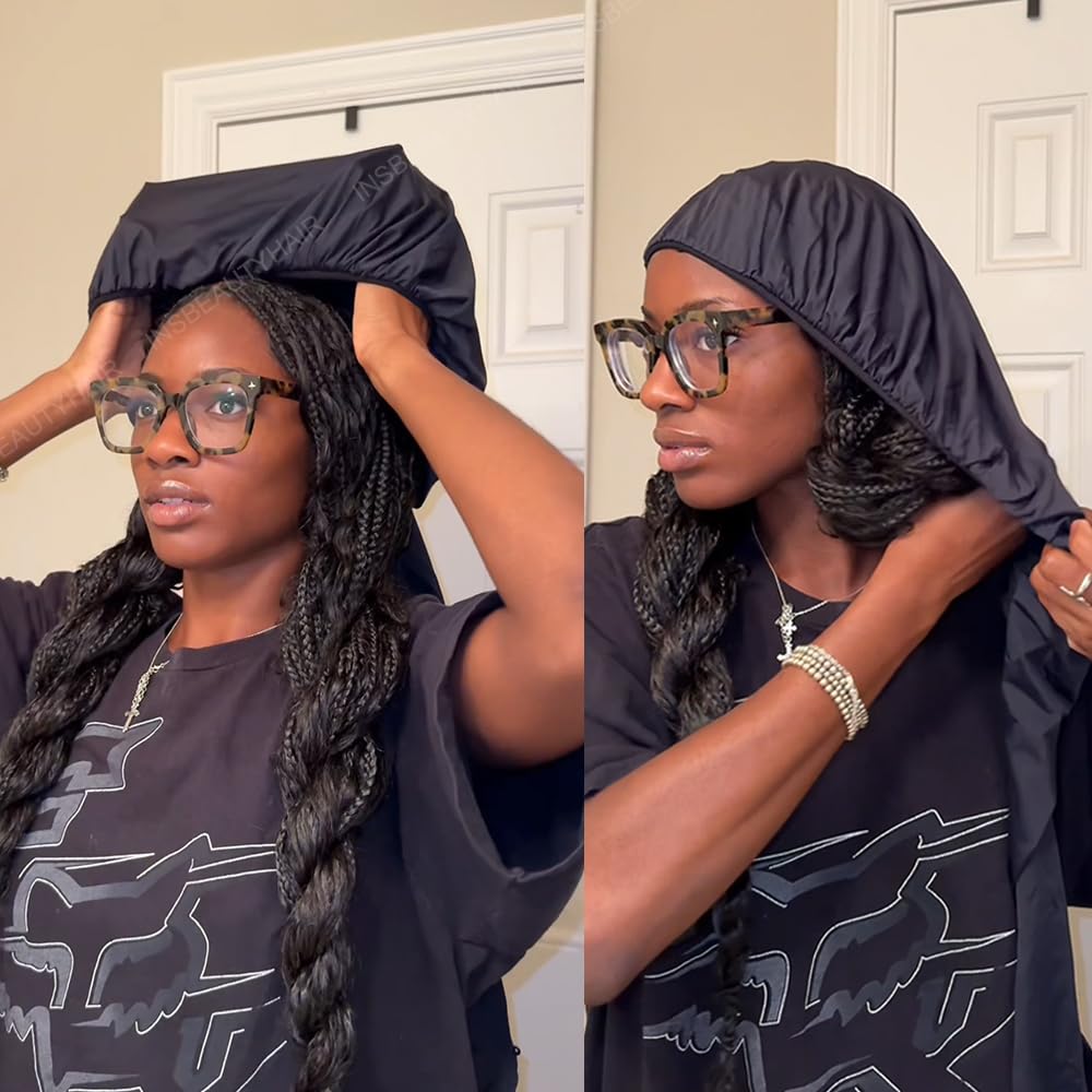 INSBeauty black color bonnet showcased as versatile sleep cap