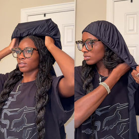 INSBeauty black color bonnet showcased as versatile sleep cap