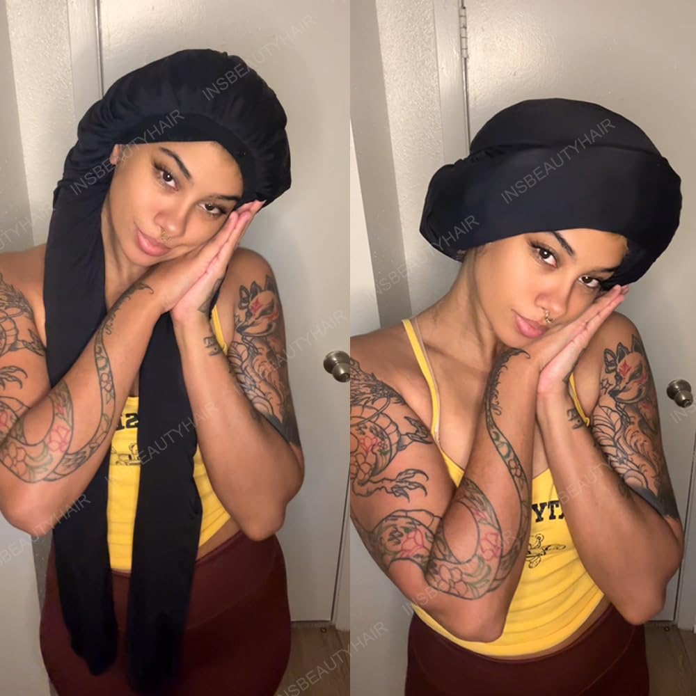 INSBeauty elastic-band bonnet securing hair during sleep