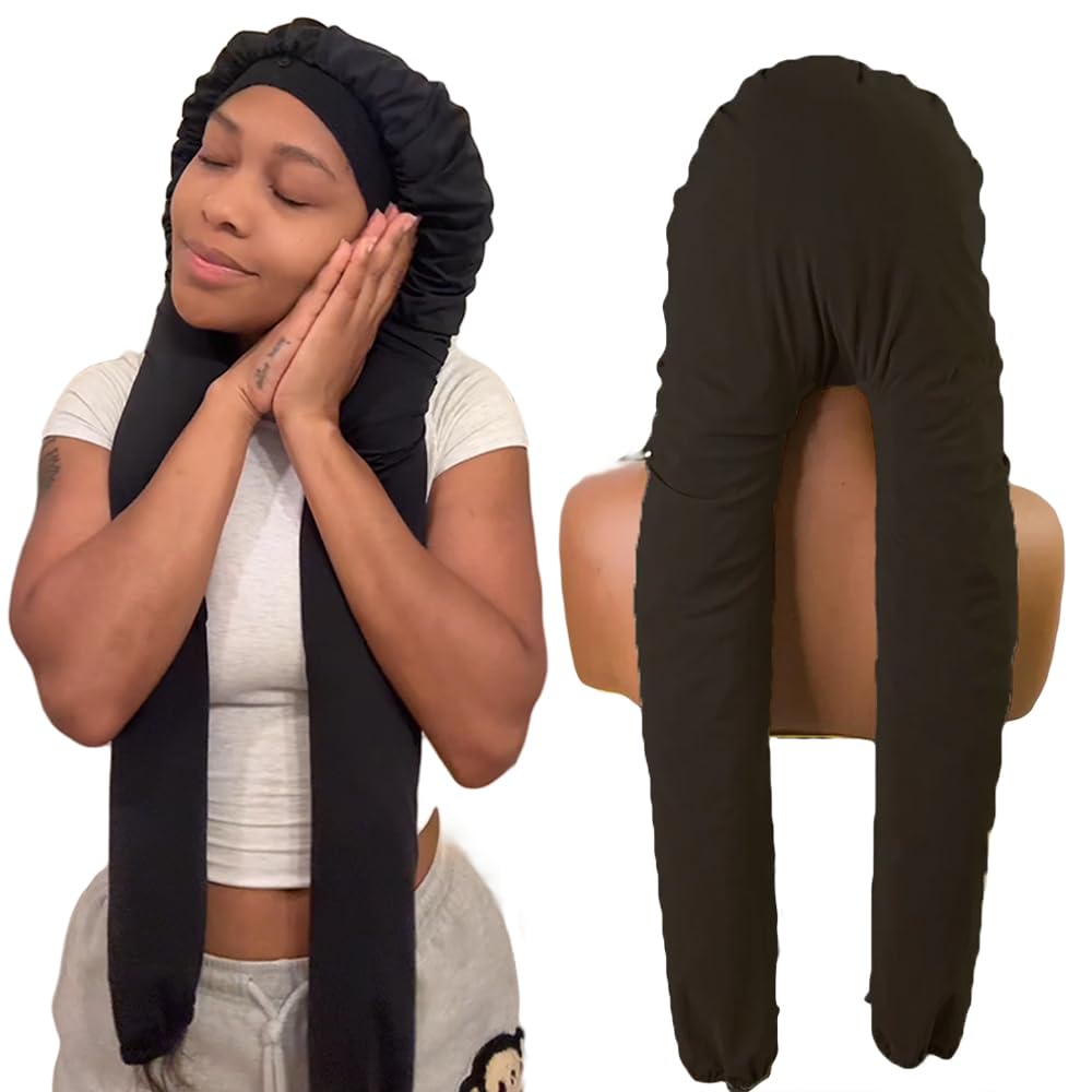 INSBeauty long hair bonnet worn on head protecting hair overnight