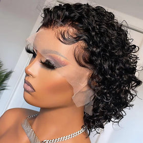 INSBEAUTY Pixie Cut Curly front view with natural lace front for seamless wear