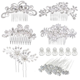 inSowni 32-pack silver wedding hair combs with crystal and pearl detailing for bridal styling