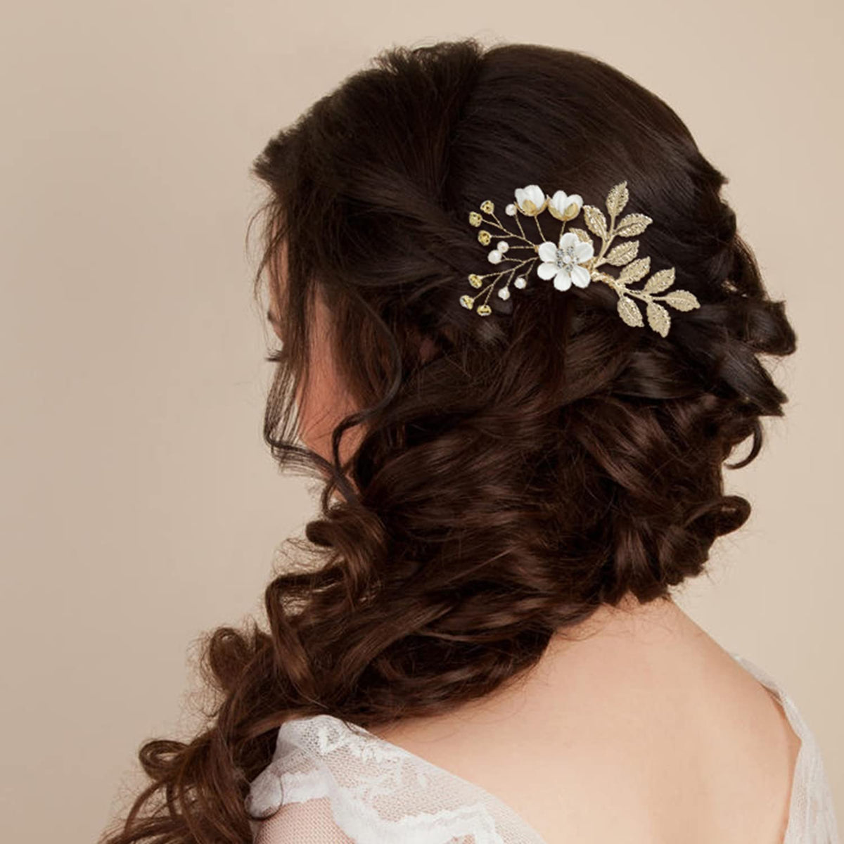 inSowni gold bridal hair clip showcases intricate details for photo-ready looks.