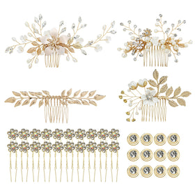 inSowni gold flower leaf side combs add elegant sparkle to bridal updos.