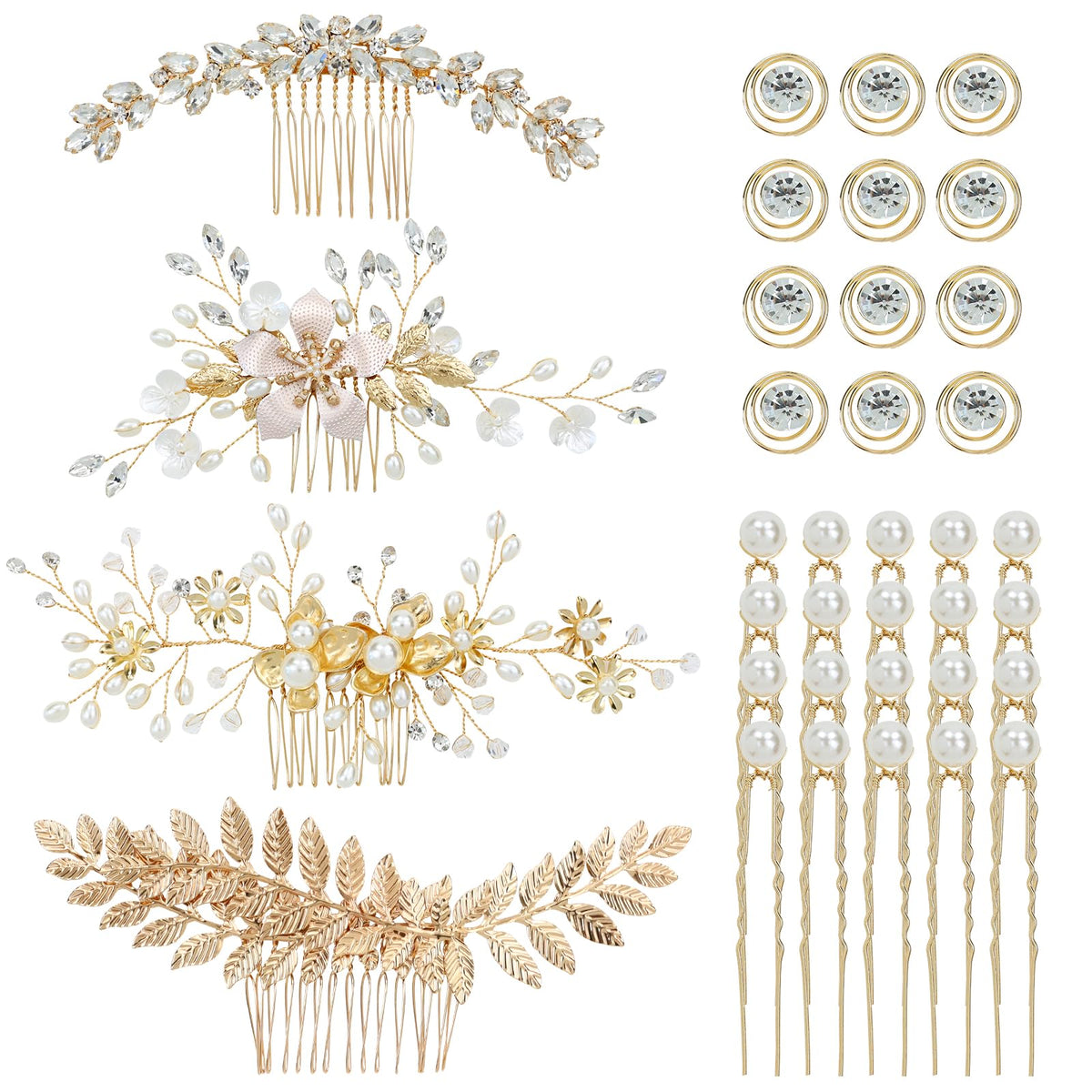 insowni gold flower leaf side combs for elegant bridal styling